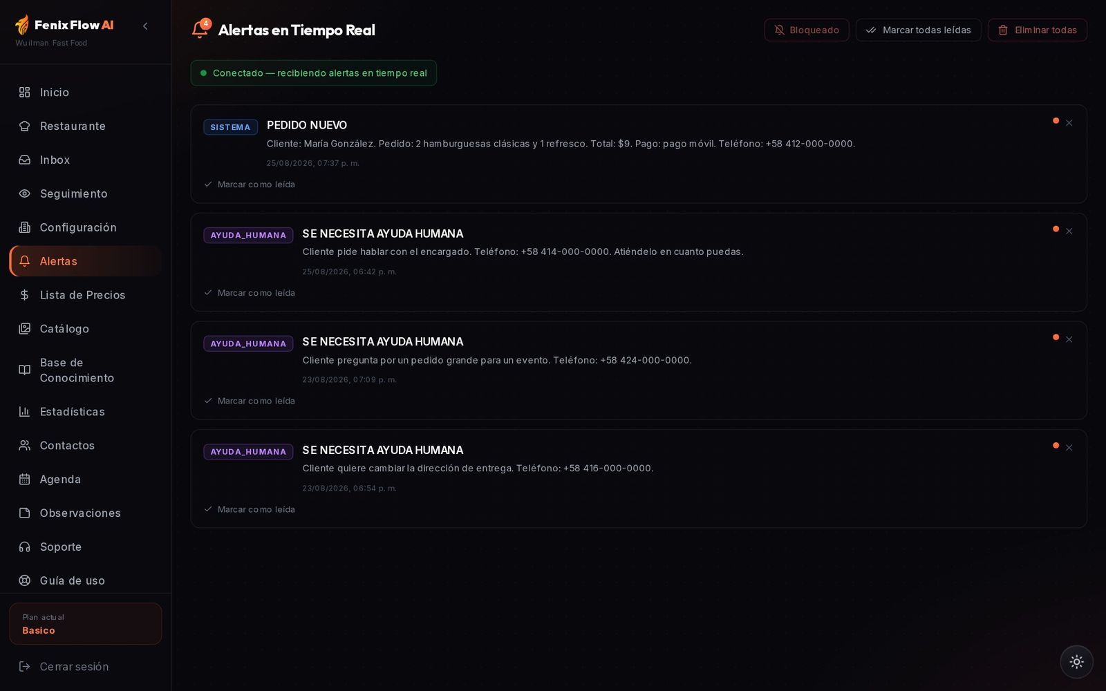 Alertas en tiempo real (datos de ejemplo)