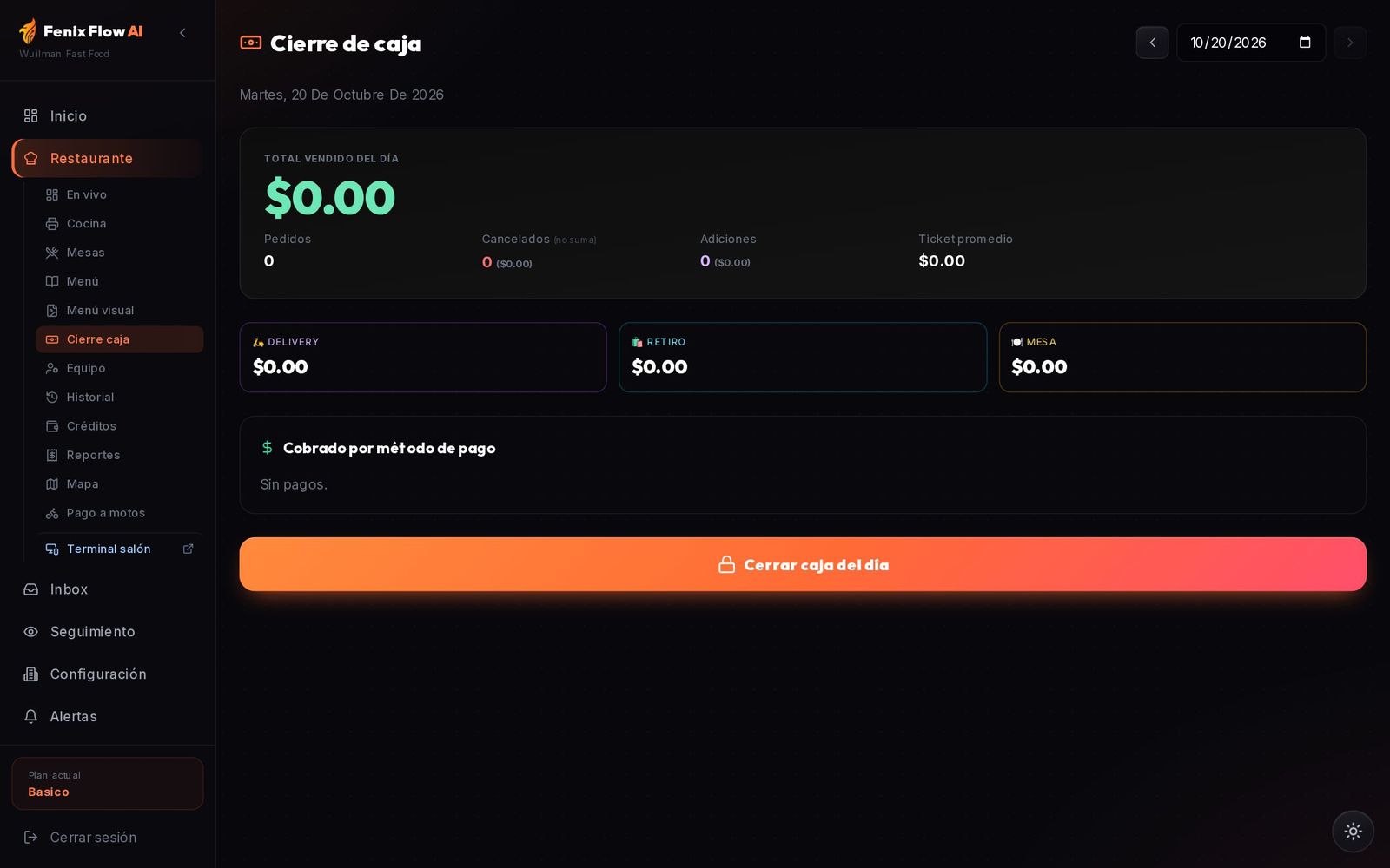 Cierre de caja del día