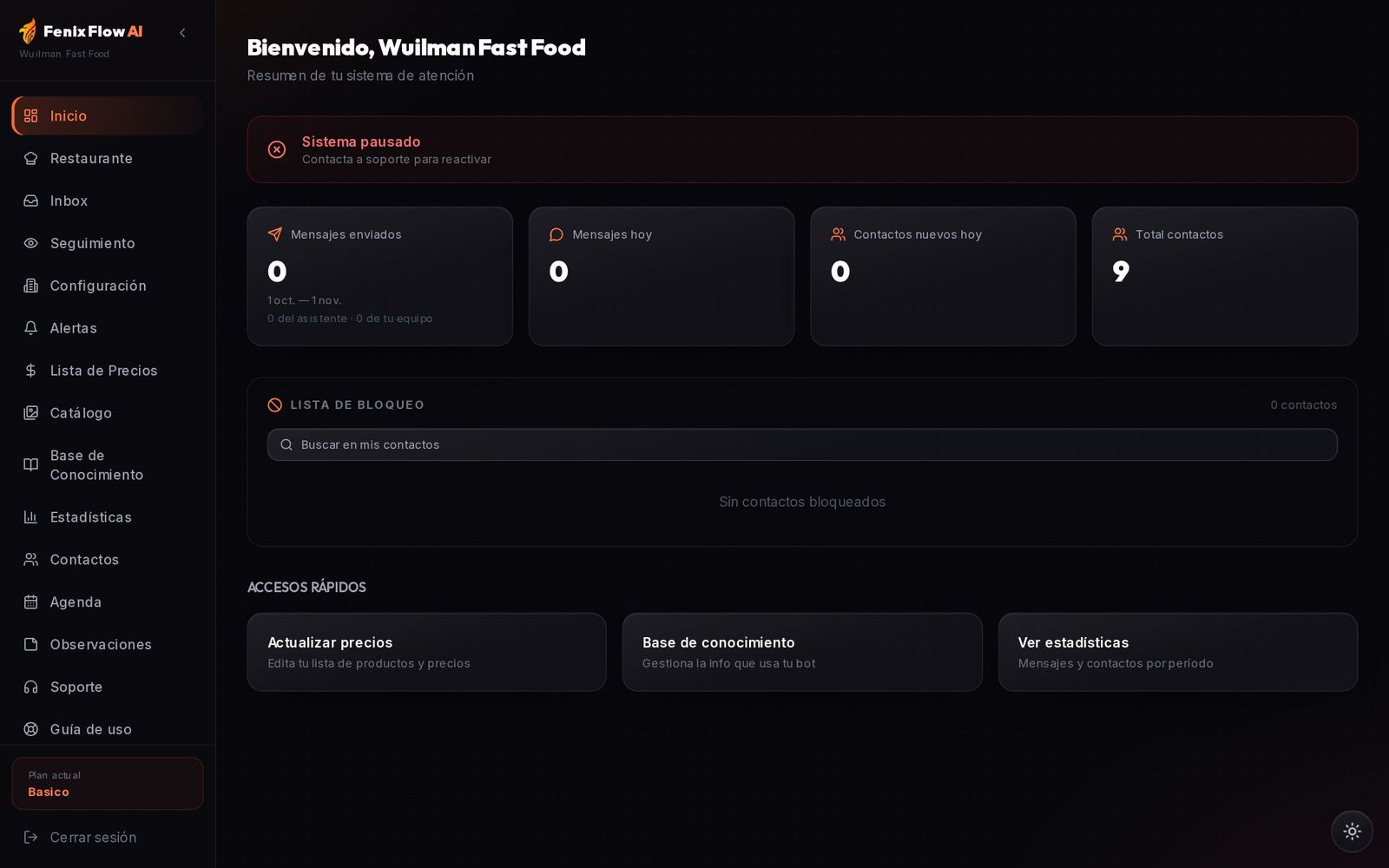 Inicio: estado del asistente, mensajes y contactos del día