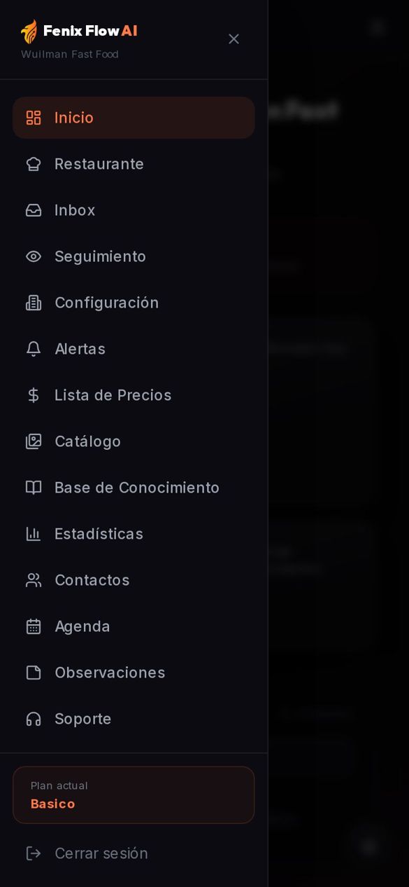 El menú abierto