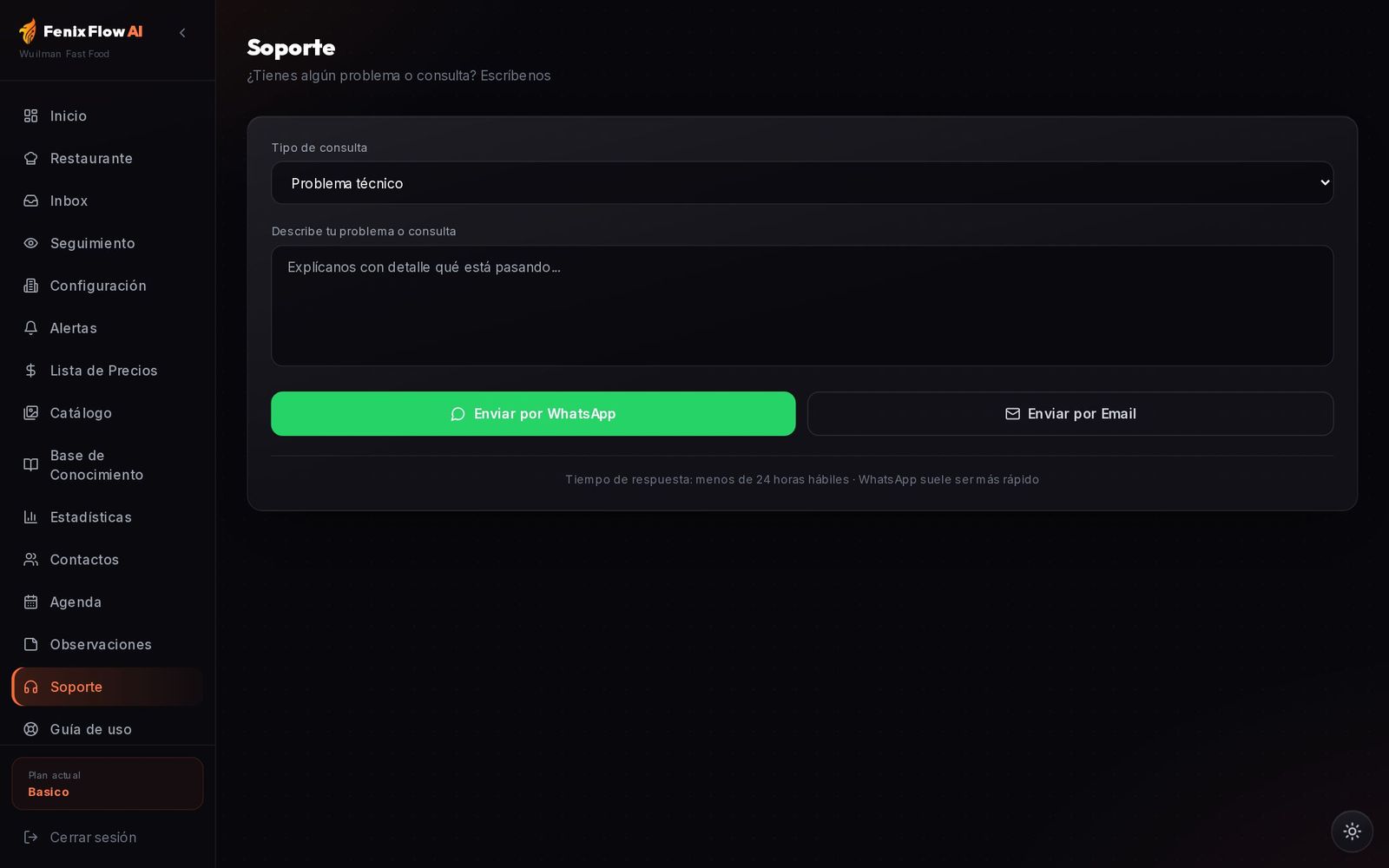 Soporte: elige el tipo de consulta y cuéntanos qué pasa